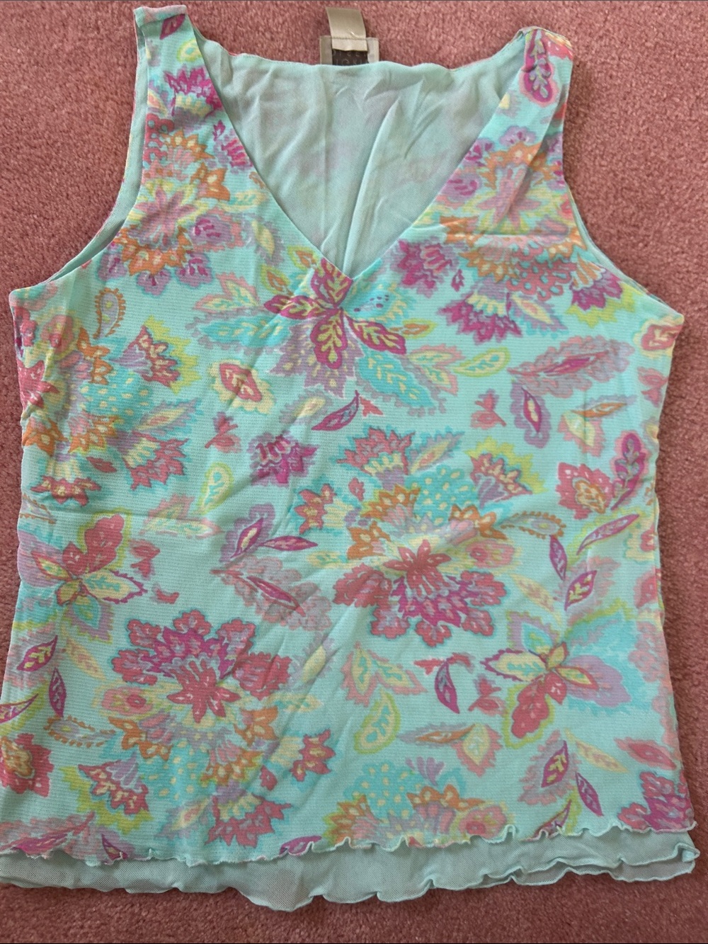 Sigrid Olsen Mint Floral V-Neck Tank Top
